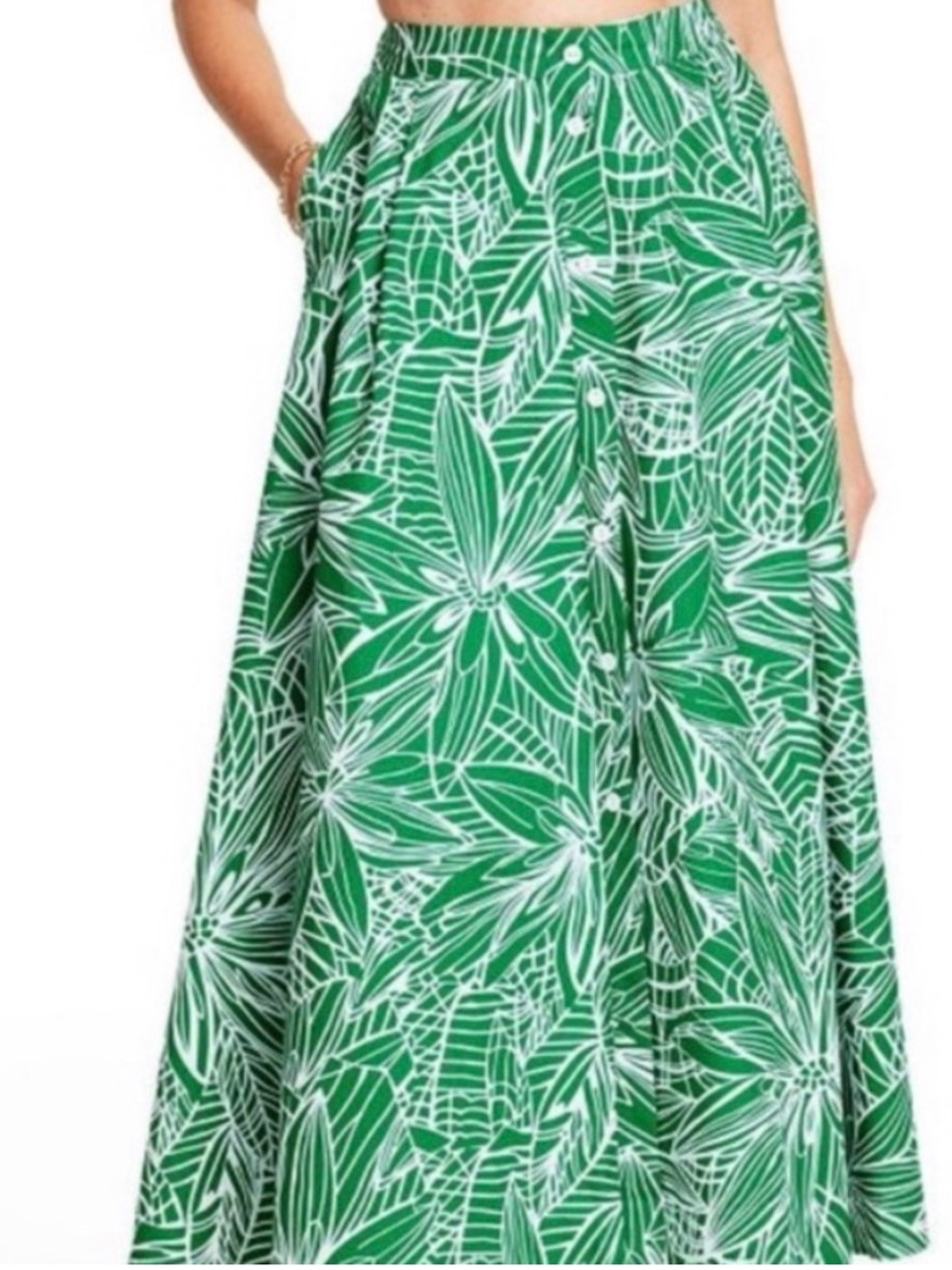 Tabitha Brown for Target Green and White Floral A-Line Skirt
